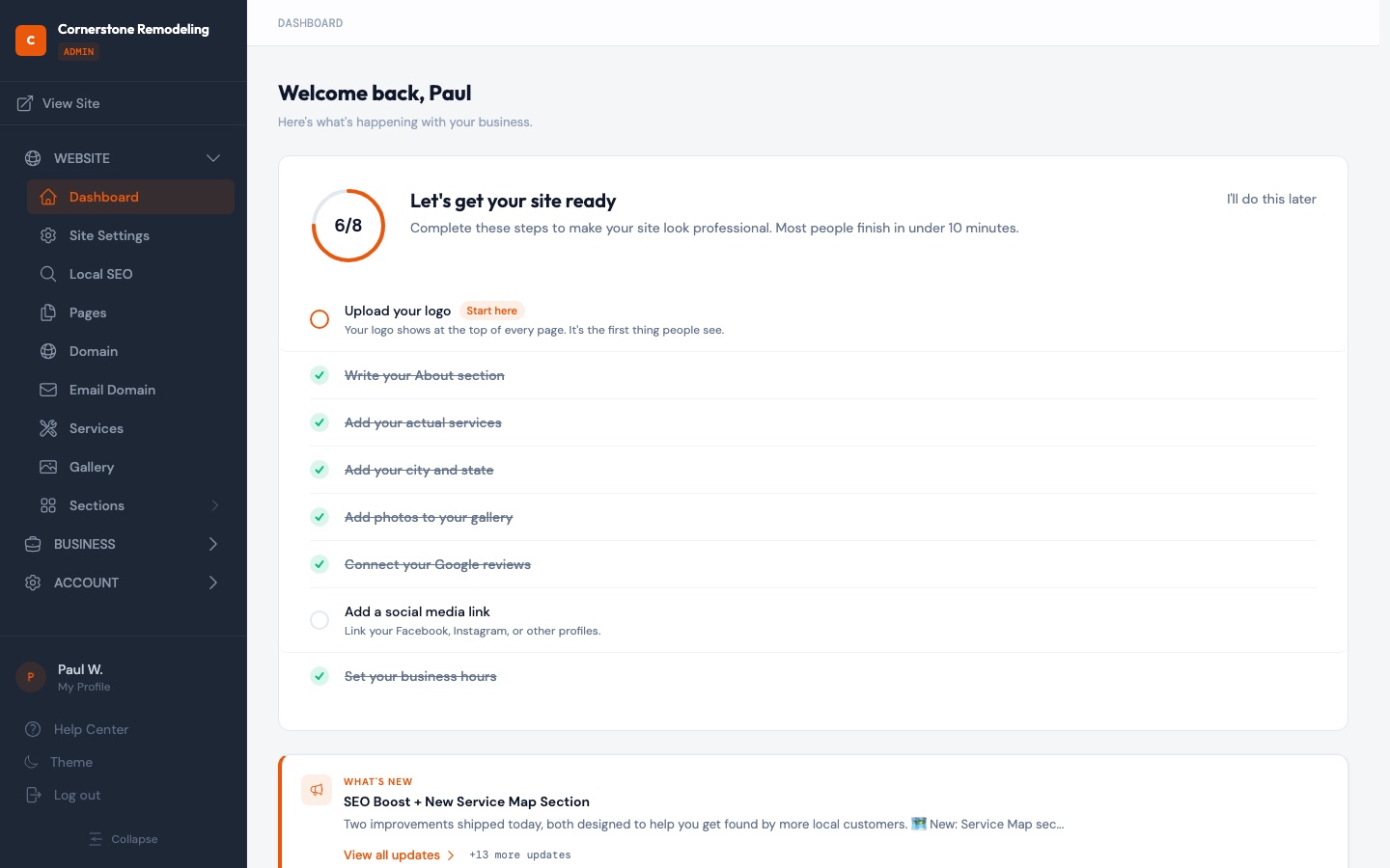 ContractorLink admin dashboard showing leads and recent jobs