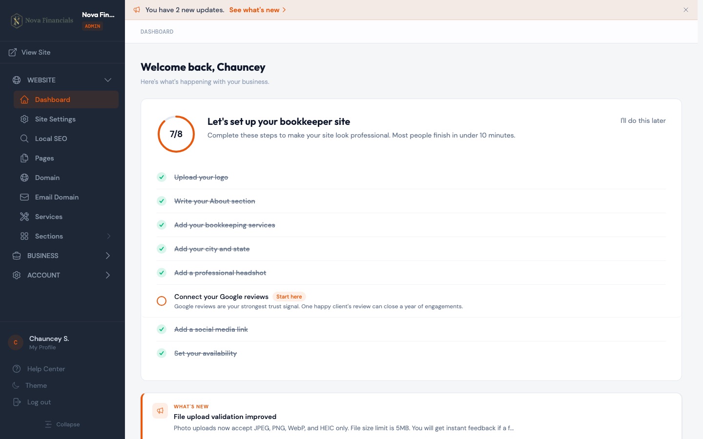 ContractorLink admin dashboard showing leads and recent jobs